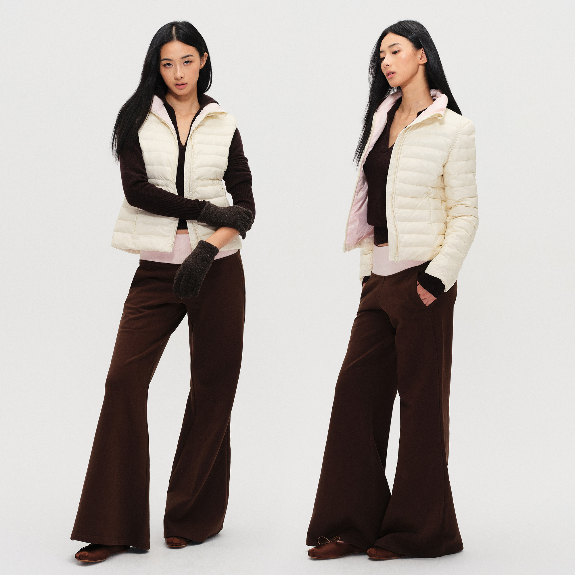 ANTIATAG轻薄白鸭绒撞色正肩版型立领收腰排骨马甲羽绒服