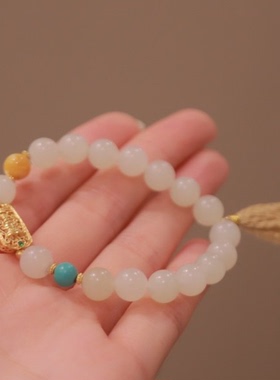 和田玉*云巢手串*k金镶嵌C22080509（颜色多样性）