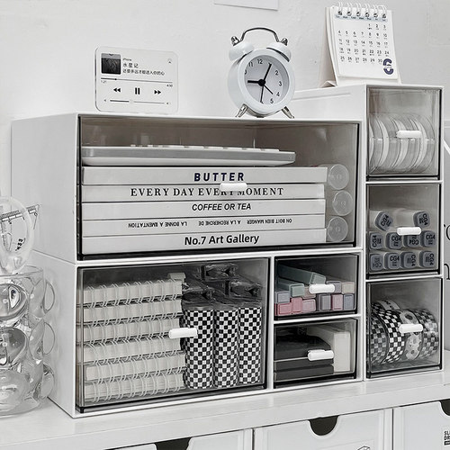 桌面文具收纳盒抽屉式学生书桌大容量分格蜡笔盒办公室桌上整理盒