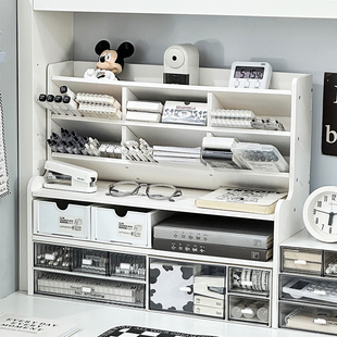 桌面多层分格笔筒置物架多功能书桌书本杂物斜插式收纳架分类书架