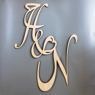 创意个性 饰道具背景墙 定制婚礼logo木质挂牌wedding英文字母装