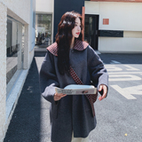 减龄格纹翻领灰色双面呢羊毛外套女秋冬2025新款小个子巨好看大衣，女装毛呢外套，2C077