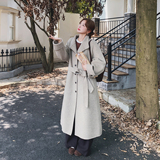 优雅氛围感燕麦色双面呢大衣女2025新款冬季高级感中长款淡人外套，女装毛呢外套，2C077