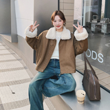 美拉德棕羽绒服内胆麂皮绒外套女冬2025新款爆款小个子羊羔毛夹克，女装羽绒服，2C077