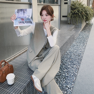 老钱风穿搭西装马甲阔腿裤三件套女秋季2025新款打底高级感一整套图片
