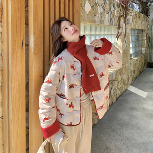 新中式国风印花本命年马到成功羽绒服女冬2025新款加厚面包服外套图片