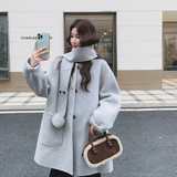 2C077-3053新款主推款70毛双面呢大衣配围脖P285K428，女装毛呢外套，2C077