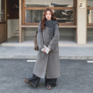 简约高级感双面呢羊毛大衣女2025冬季日系慵懒风宽松长款毛呢外套图片