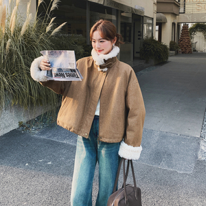 美拉德棕羽绒服内胆麂皮绒外套女冬2025新款爆款小个子羊羔毛夹克图片