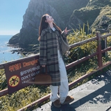 2025冬季新款学院风复古格子翻领呢子大衣女设计感超好看毛呢外套，女装毛呢外套，2C077
