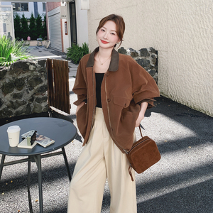 咖色复古廓形外套女2025秋季新款韩版宽松网红炸街小个子休闲夹克图片