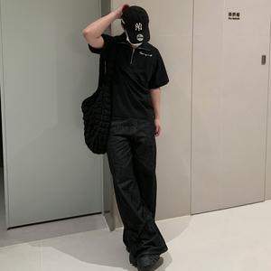 LAZIGOLD 原牛cleanfit弯刀褶皱直筒微喇阔腿通勤显高牛仔裤baggy