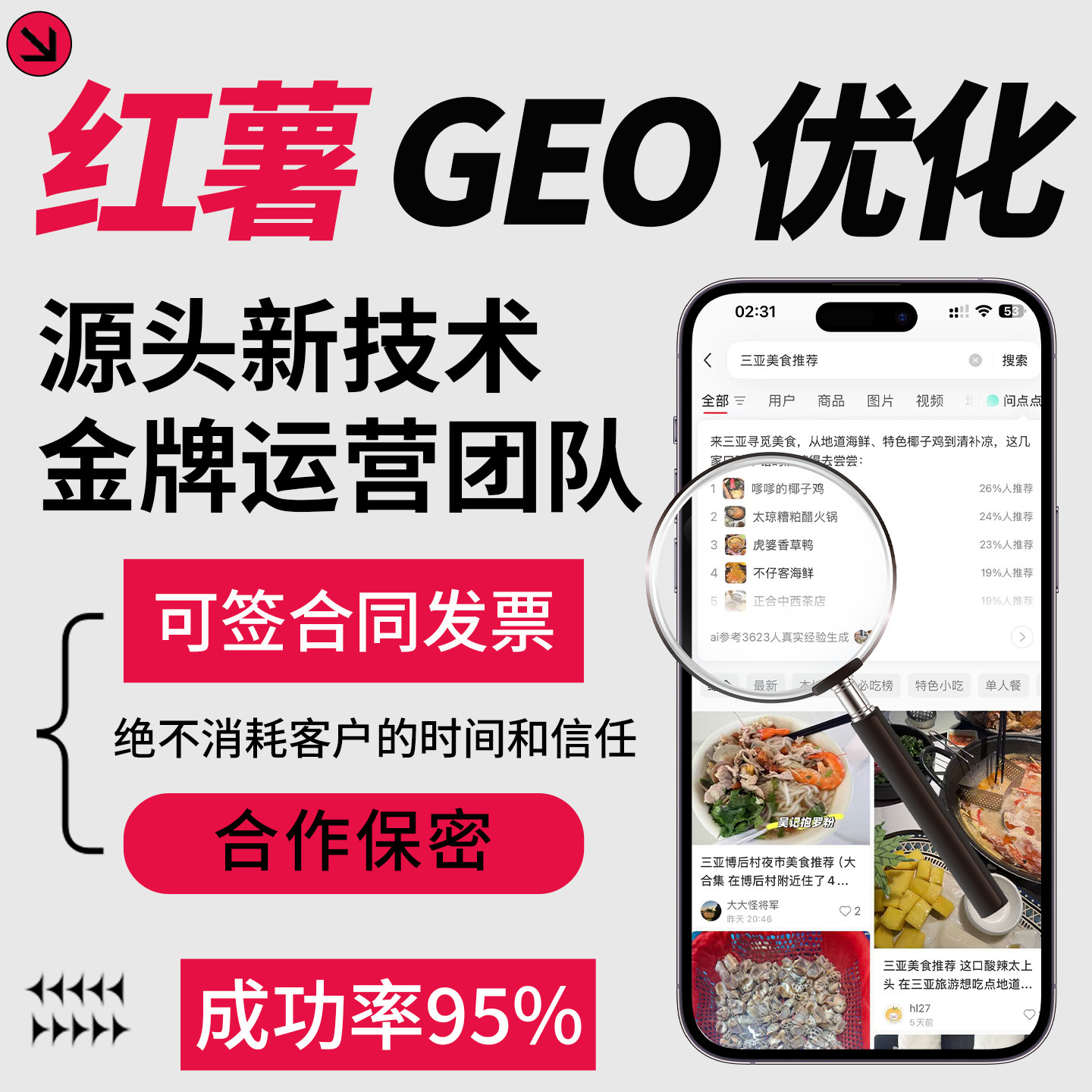 小红问一问小红薯书GEO搜搜薯排名AI点点问答优化词同城榜单推广图片