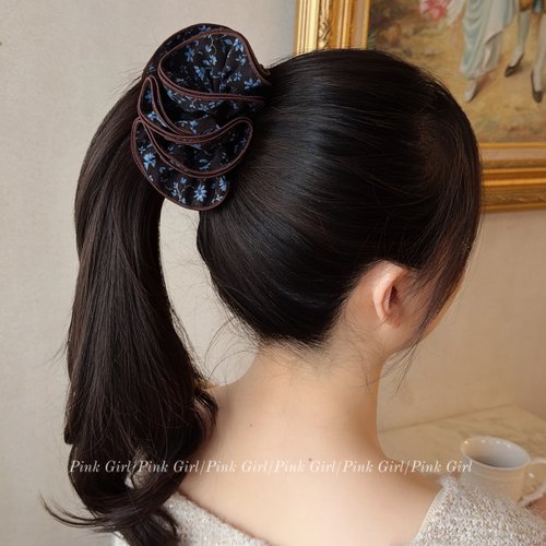 气质时尚小碎花香蕉夹优雅木耳边竖夹复古百搭