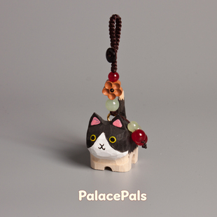 手工木雕猫咪橘猫小猫编织钥匙扣汽车书包挂件精致挂饰生日礼物女