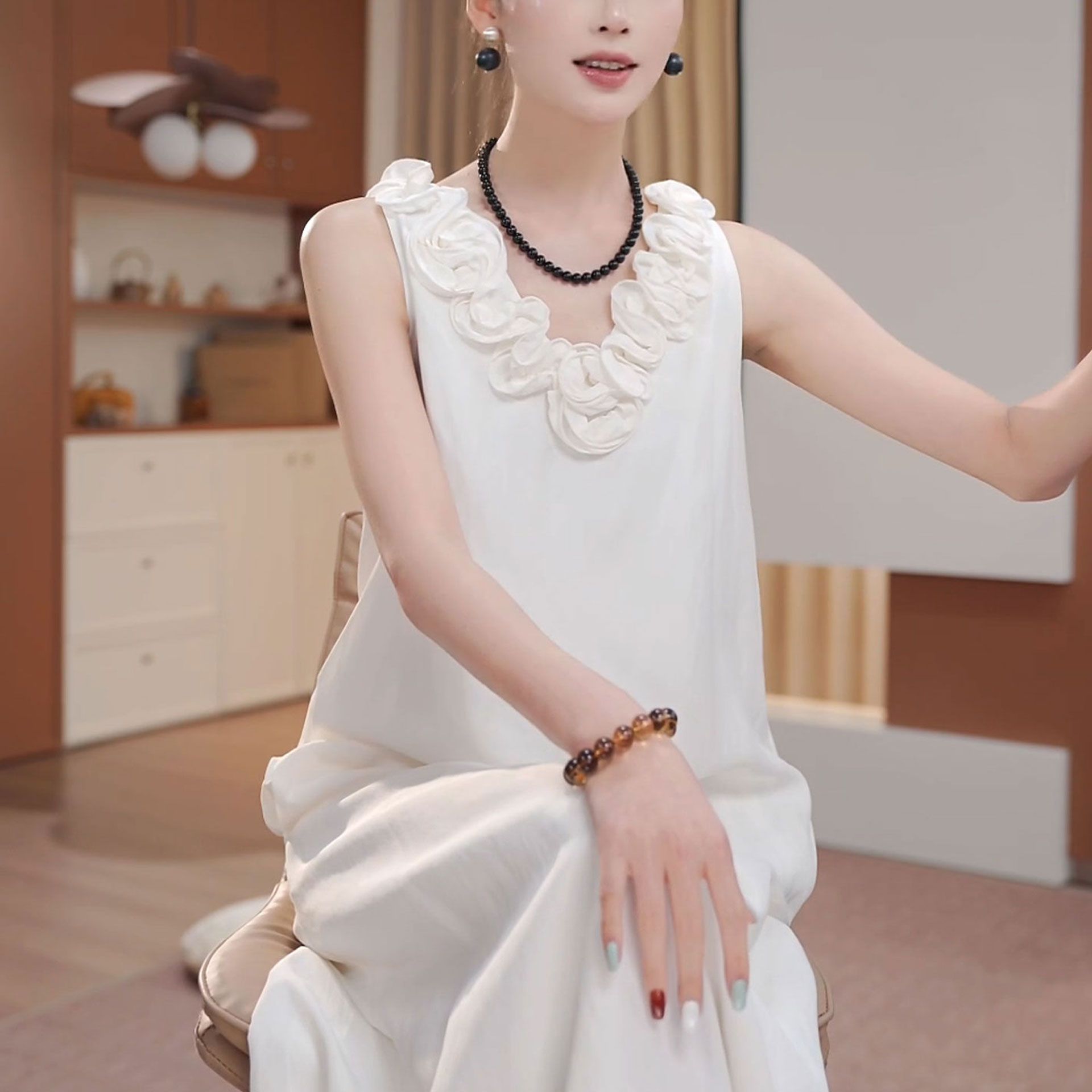 夏季韩系小众立体花朵背心裙子女