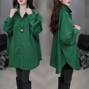 衬衫 2026春季 上衣女通勤宽松遮肉显瘦中长款 简约百搭休闲长袖 新款