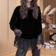 T恤女2026早春新款 百搭显瘦长袖 设计感蕾丝拼接丝绒上衣 时尚 韩版