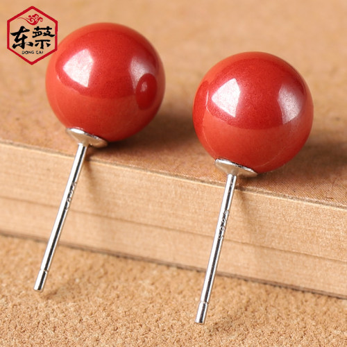 S925银耳针帝王砂圆珠耳钉饰品
