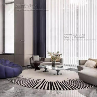 设计师黑白条纹手工地毯定制客厅地毯别墅高端圆形书房卧室床边毯