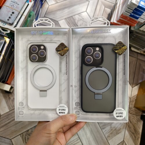 IDEAR适用苹果iPhone15 Pro高清磨砂半透明手机保护套全包边塑料硬壳防摔摄像头防指纹超薄带磁吸环金属支架