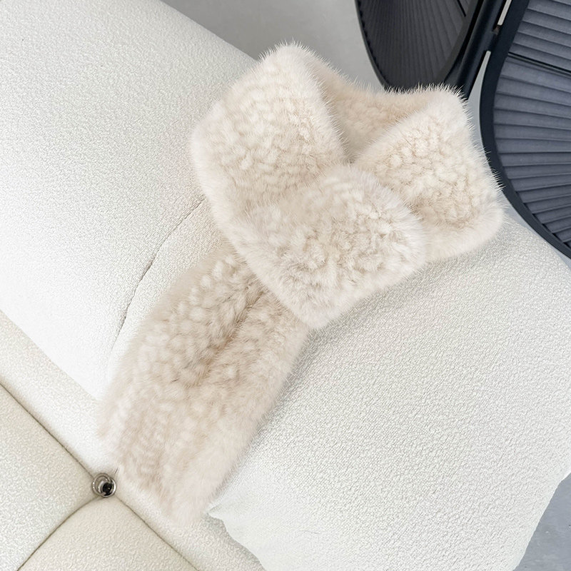 CENCY 冬季围巾女 水貂毛编织穿插皮草围巾韩版气质貂皮围脖毛领