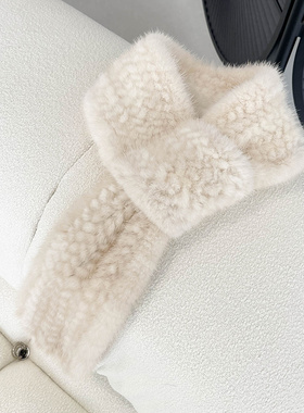 CENCY 冬季围巾女 水貂毛编织穿插皮草围巾韩版气质貂皮围脖毛领