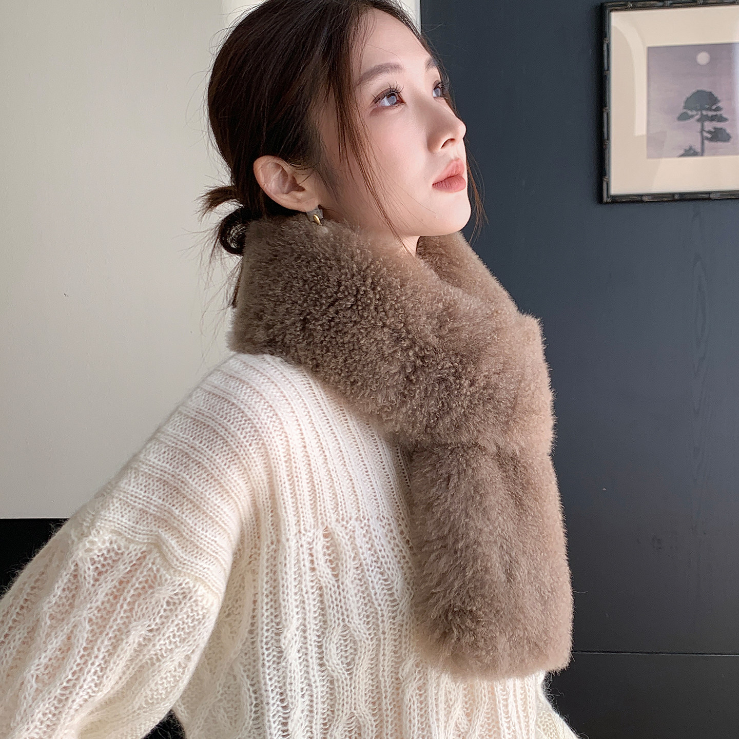 山羊绒软黄金正宗皮毛一体稀奢双面毛皮草围巾女冬季纯色气质围脖