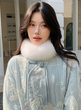 360度全狐狸毛双面吸扣围脖新中式国风气质纯色皮草简约百搭脖套