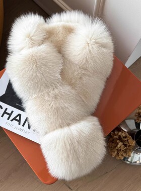 小众轻奢款狐狸毛围巾 獭兔毛内里吸扣真皮草围巾双面毛竹节围脖