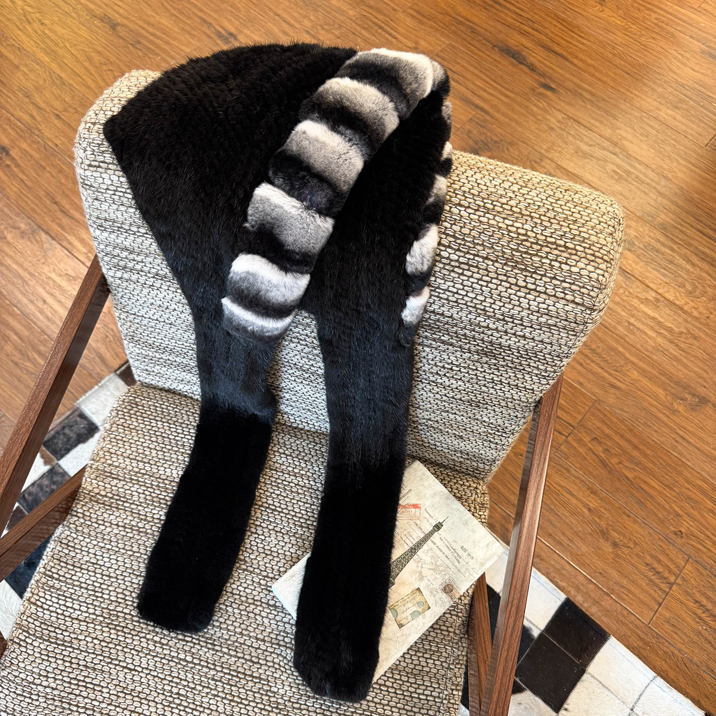 水貂毛配獭兔毛青紫蓝色帽檐风雪帽子女士皮草围巾帽一体户外保暖