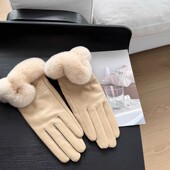 冬季 保暖加绒小羊皮手套韩国獭兔毛手套可爱绵羊皮真皮女士皮手套