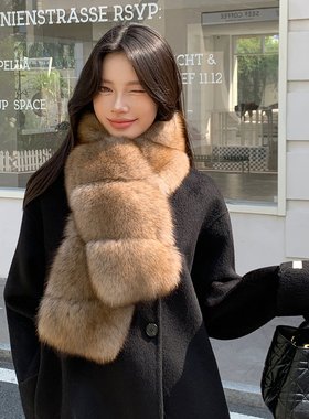 高级感紫貂色狐狸毛美拉德长款皮草围巾真毛女士冬季新款围脖