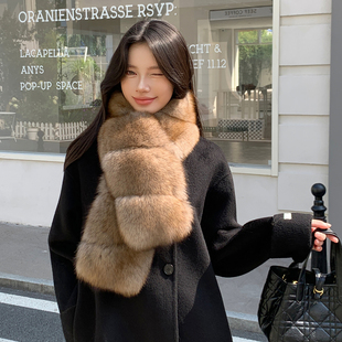 高级感紫貂色狐狸毛美拉德长款皮草围巾真毛女士冬季新款围脖