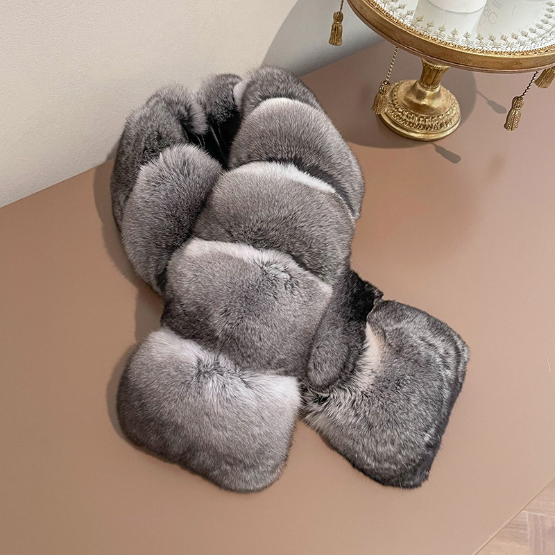 南美黑丝绒栗鼠保暖秋冬皮草围巾女龙猫青紫蓝围脖 真毛裘皮围巾