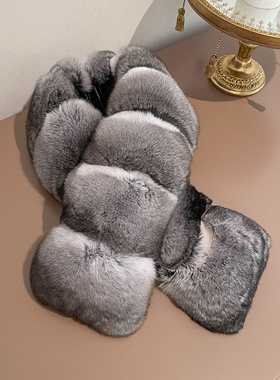 南美黑丝绒栗鼠保暖秋冬皮草围巾女龙猫青紫蓝围脖 真毛裘皮围巾