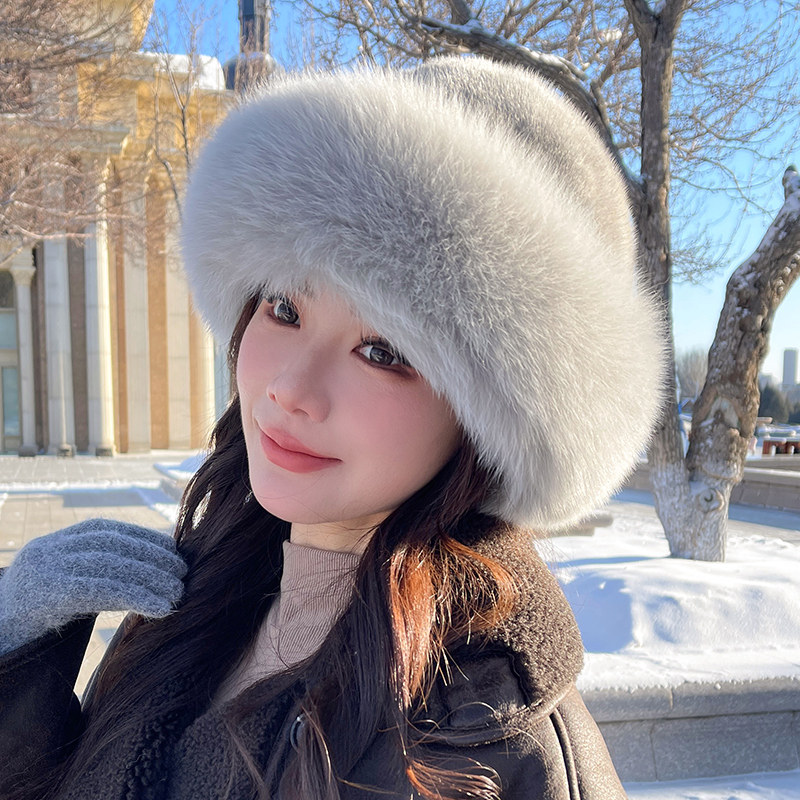 CENCY  新款洋气水貂整皮狐狸毛皮草帽子 女士冬季小礼帽渔夫帽