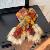 复古红色～獭兔毛编织皮草围巾 狐狸毛真毛秋冬女士保暖软糯围脖