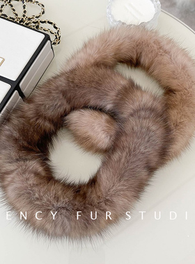 CENCY 轻奢搭配~紫貂毛双面编织皮草小版细圆脖套发带两用真皮草