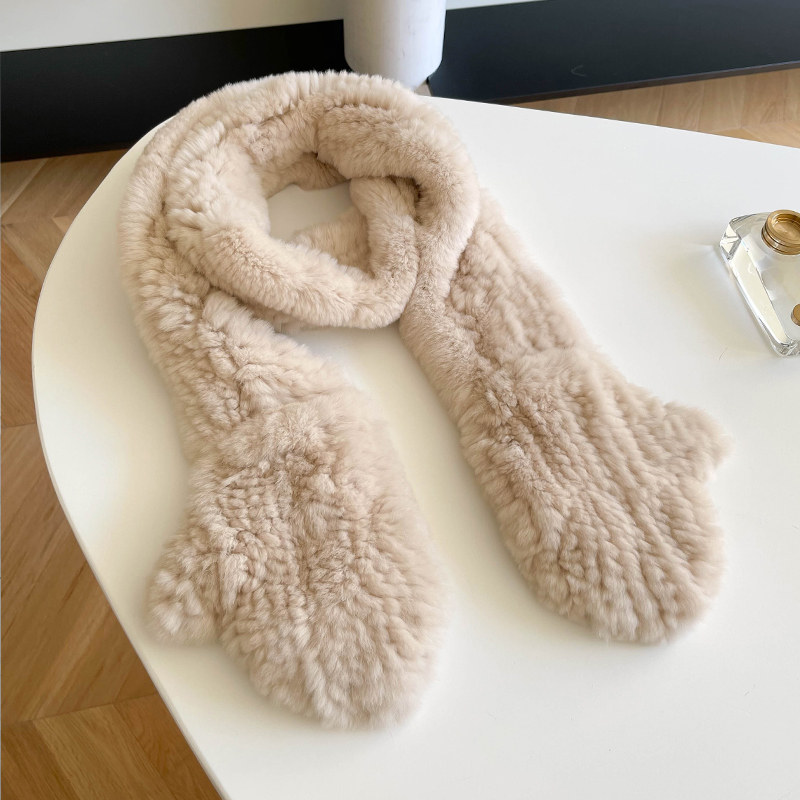 CENCY 创意手套+围巾两用 獭兔毛保暖长款围巾女冬季真毛纯色围脖