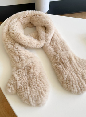 CENCY 创意手套+围巾两用 獭兔毛保暖长款围巾女冬季真毛纯色围脖