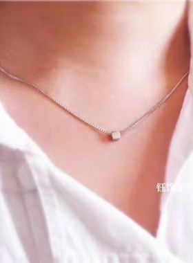 简约纯银方块项链s925银方糖锁骨链经典几何极简设计防敏优雅气质