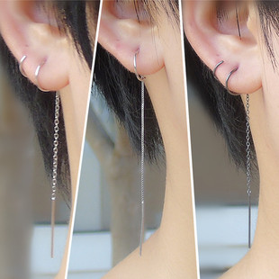 防丢设计小众个性银耳环通体s925银半圈绕弯耳钉耳线女生职场清新