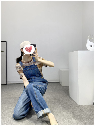 长裤小众学院风直筒牛仔背带裤