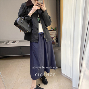 复古Bar风 无蜡版鼠尾草绿 宽松短款灯芯绒翻领短风衣夹克外套女