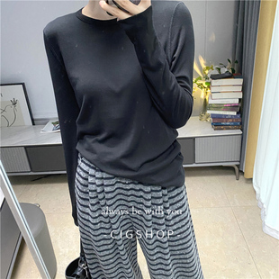 精工细作明线车缝线后中线设计简约基础天丝羊毛薄款打底衫T恤女