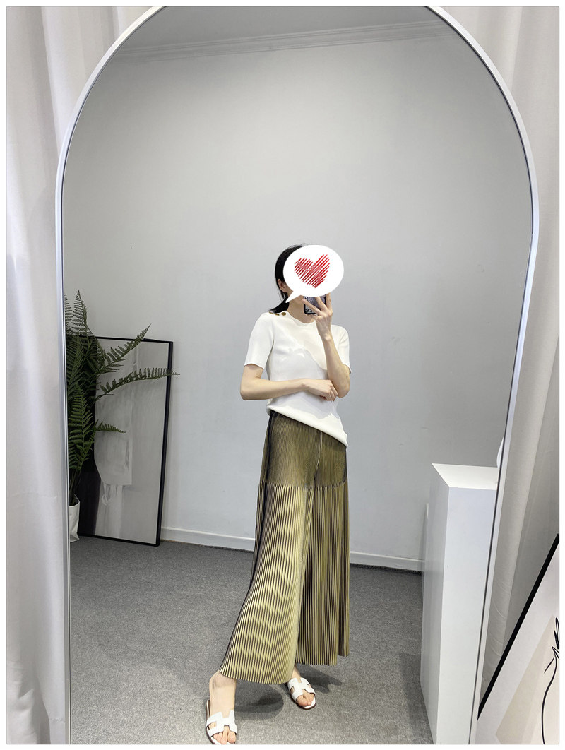 日本风琴百褶裤裙 春夏新款宽松高腰松紧阔腿裤休闲三宅风九分裤