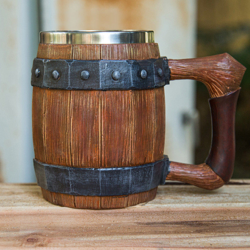 海贼王动漫同款道具仿真木桶啤酒杯酒吧扎啤不锈钢水杯复古马克杯