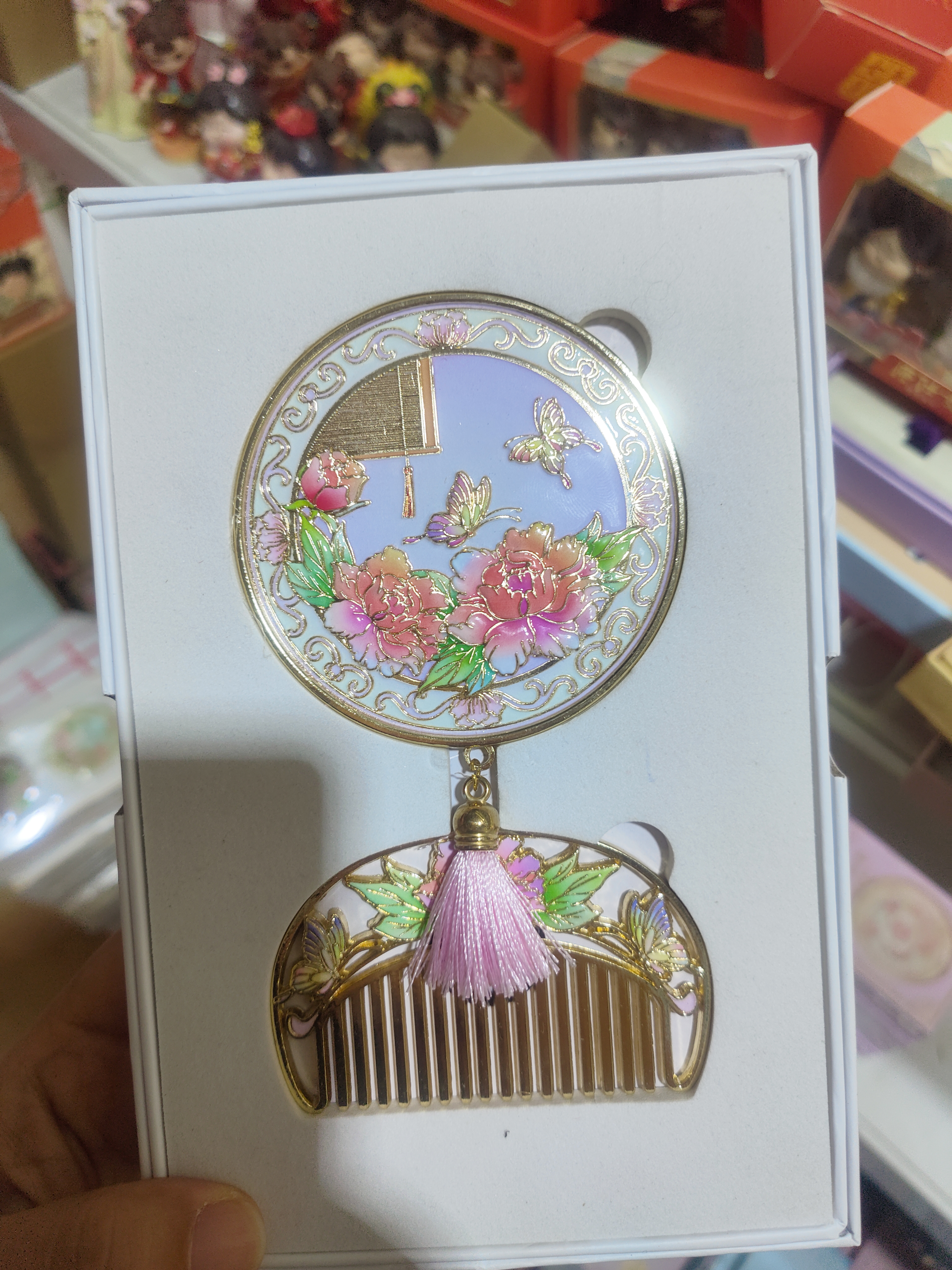 洛阳新款随身镜梳子套装花鸟镜子金属随身便携式旅游纪念品伴手礼