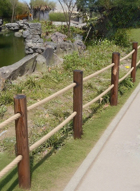 露营地创意装饰木栅栏景观小围栏草坪麻绳护栏农场圆木桩立柱造景